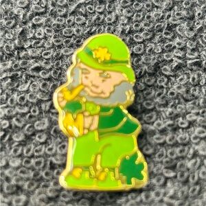 Vintage Green Leprechaun Goldtone Enamel Pin Brooch St Patrick’s Day Irish